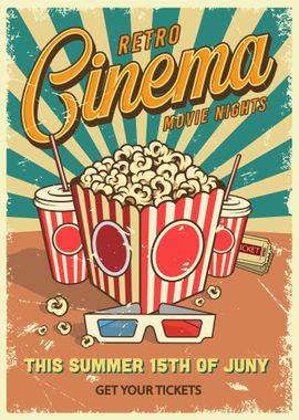 Retro Cinema' Poster, picture, metal print, paint by 3am