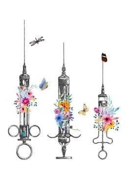 Syringes with flowers