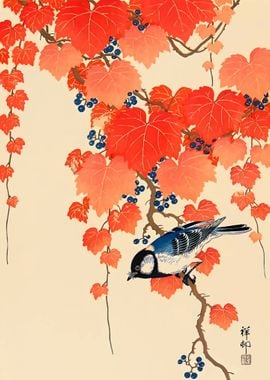 Ukiyo e Bird Red Ivy