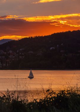 Autumn sunset, Polish lake