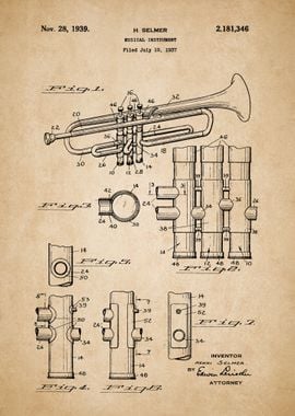 Trumpet Patent Blueprint