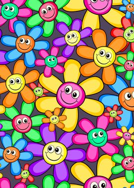 Cartoon Happy Flowers