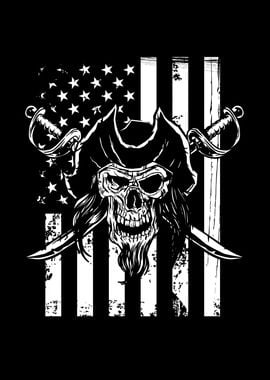 Pirate skull with USA flag