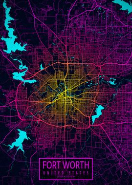 Fort Worth City Map Neon