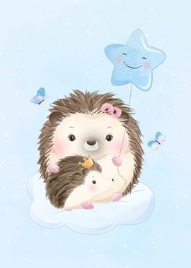 Cute hedgehog with star