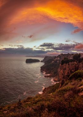 Landscape cliff sunset