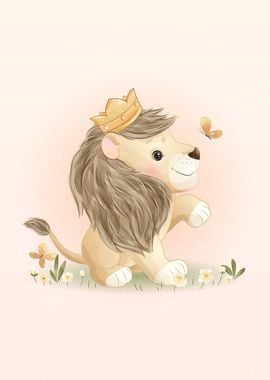 Cute Lion With butterfly