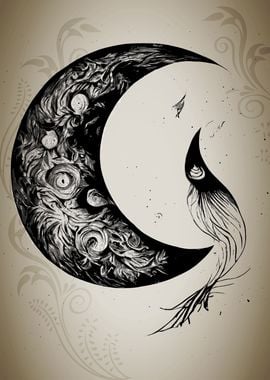 Black White Moon Drawing