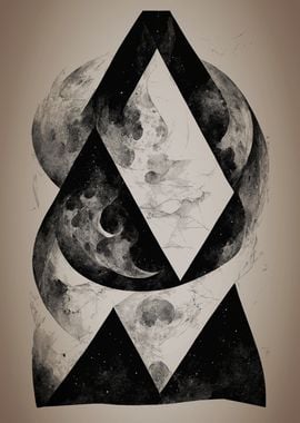 Geometric Moon Ink Drawing