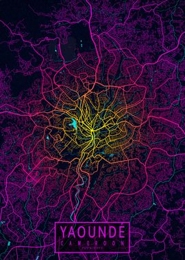 Yaounde City Map Neon