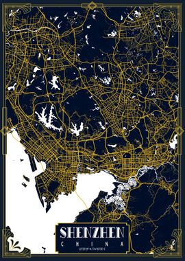 Shenzhen City Map Gold