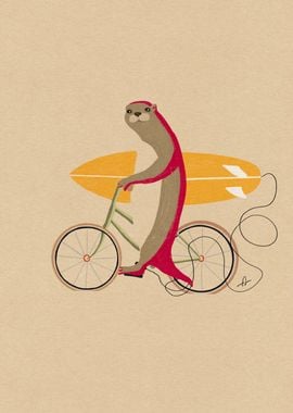 Surfing otter on a bike