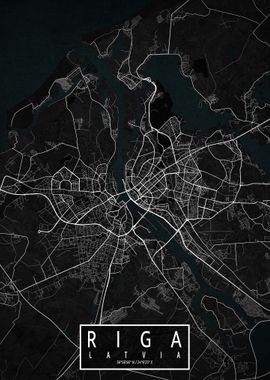 Riga City Map Dark