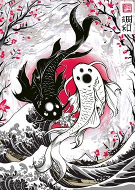 Great wave koi yin yang