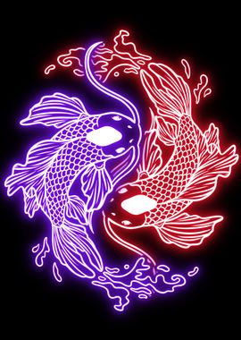 'Koi Fish neon' Poster, picture, metal print, paint by Pegasus Art ...