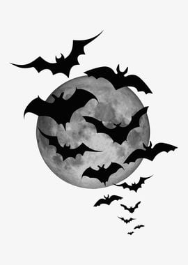 Bat Grey Moon Black Bats