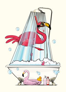 Flamingo in the Shower