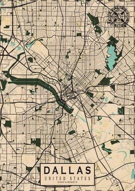 Dallas City Map Vintage