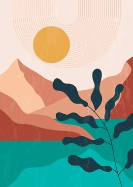 Retro Nature mountain sun