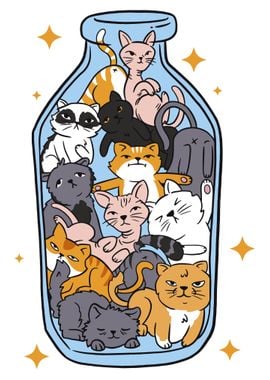 Funny Cats in the Bottle