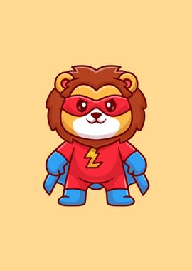 Cute lion super hero