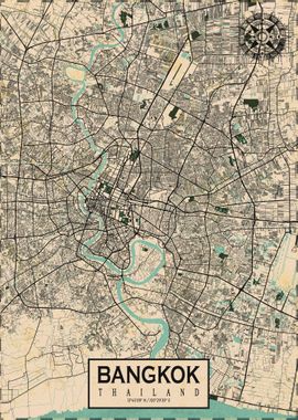 Bangkok City Map Vintage