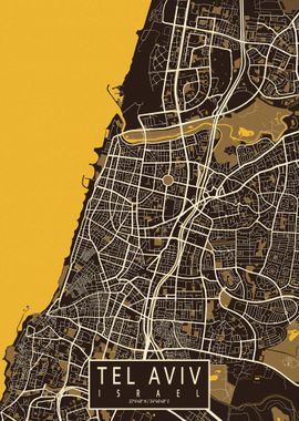 Tel Aviv City Map Pastel