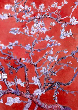 Almond Blossoms in Red