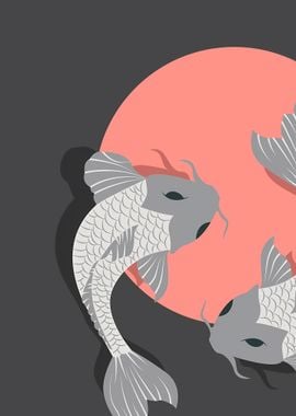 Japanese Koi Fish Flat Art