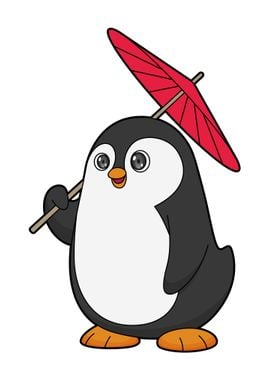 Penguin Raining Umbrella