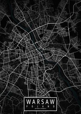 Warsaw City Map Dark