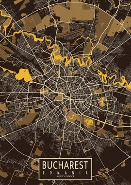 Bucharest City Map Pastel