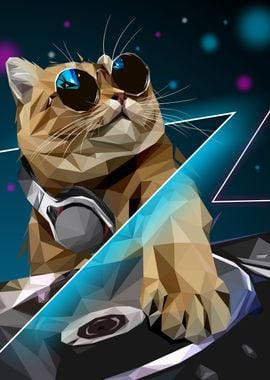 cool cat dj lowpoly art