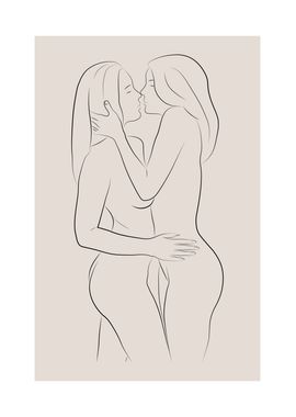 Kissing Girls Line Art