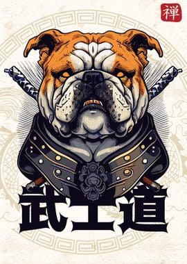 Japanese Samurai Bulldog' Poster, picture, metal print, paint by