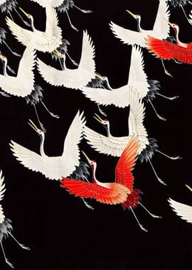 Ukiyo e Flying Cranes