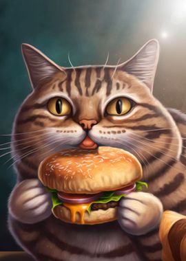 Funny Cat Eating Burger