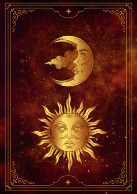 Mystical tarot card sun moon and star. Celestial poster design