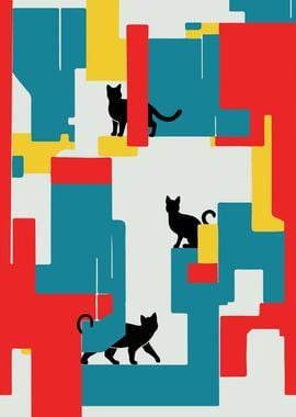 Geometric Cats Bauhaus Art