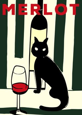 Merlot Wine Cat Poster