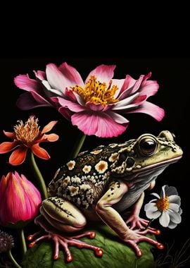 Black Frog and Flowers