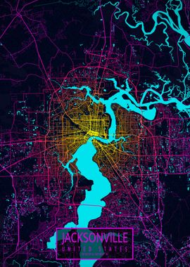 Jacksonville City Map Neon