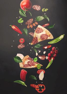 Flying pieces of pizza