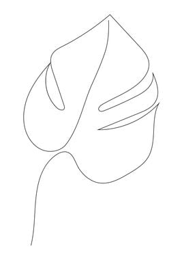 Monstera leaf one line art