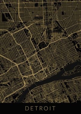 Detroit Map Black Gold