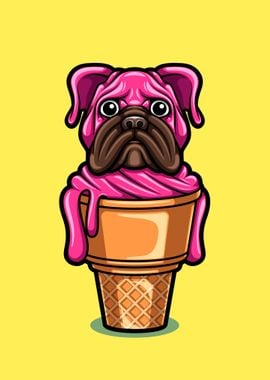 pug dog with ice cream