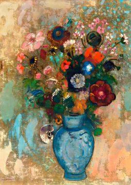 Fleurs dans un vase bleu