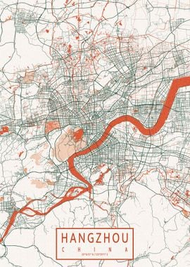 Hangzhou City Map Bohemian