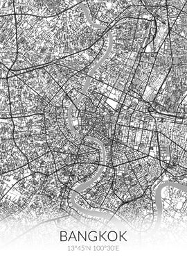 Bangkok White Black Map