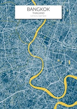 Bangkok Map Blue Yellow